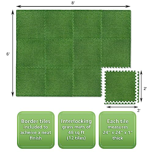 Sorbus Grass Foam Floor Tiles, Interlocking Turf Tiles (12 Tiles, 48 Sq Ft) - size: 12tiles ( 48 Sq ft.)