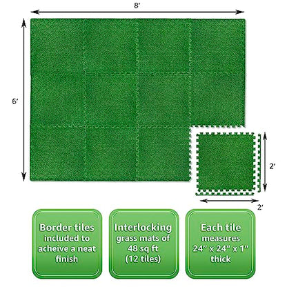 Sorbus Grass Foam Floor Tiles, Interlocking Turf Tiles (12 Tiles, 48 Sq Ft) - size: 12tiles ( 48 Sq ft.)