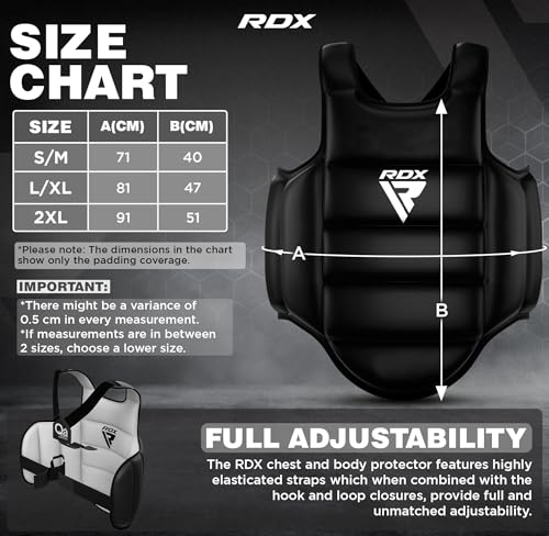 RDX Boxing Body Protector Reversible, Kickboxing MMA Muay Thai Chest Guard, Sparring Training Heavy Punching, Adjustable Shield, Martial Arts Upper Belly Protection Pad, Taekwondo TKD Vest - color: Black, size: XX-Large