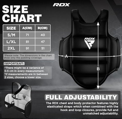 RDX Boxing Body Protector Reversible, Kickboxing MMA Muay Thai Chest Guard, Sparring Training Heavy Punching, Adjustable Shield, Martial Arts Upper Belly Protection Pad, Taekwondo TKD Vest - color: Black, size: XX-Large
