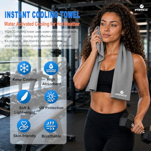 YQXCC 4 Pack Cooling Towels, 40"x12", Ice Cool Towels for Neck & Face | Soft Breathable Microfiber, Instant Cooling Neck Wraps for Yoga, Golf, Gym, Running, Hiking, Camping & Hot Weather Activities - color: 4 Light Gray