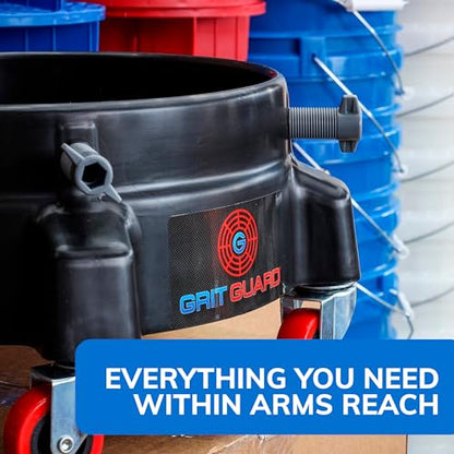 Grit Guard Bucket Dolly with Wheels - Rolling Detailing Wash Bucket with 5 Wheels and 2 Locking Casters Compatible with 2.5, 4, 5 and 6 Gallon Buckets (Black, 3" Red Casters) - Made in the USA - color: Black, size: 3" Red Casters
