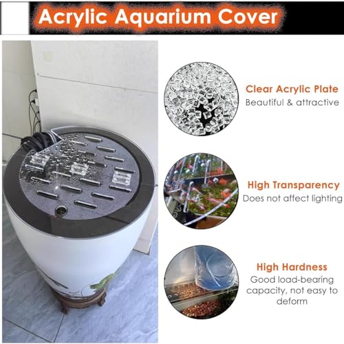 Cat-Proof Acrylic Lid for Round Aquarium - Cuttable Anti-Jump Terrarium Cover with Hinges & Hole, Foldable Fish Tank Top, Ideal for Pets & Easy Access