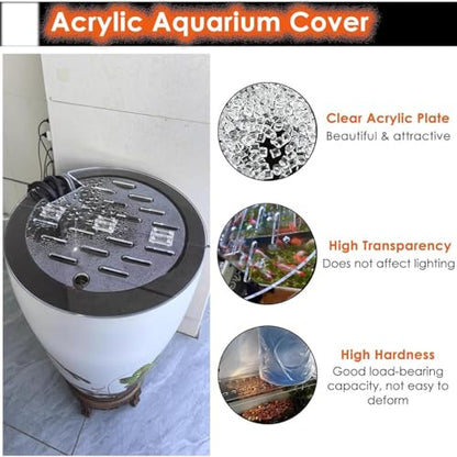 Cat Proof Acrylic Lid for Round Aquarium - Cuttable Fish Tank Cover with Hinges, Anti-Jump Terrarium Hood, Folding Flip-Top Design, Perfect for Pets