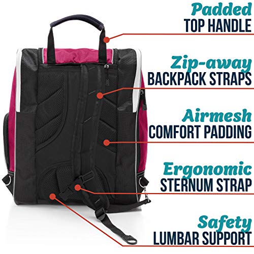 Athletico Ski Boot Bag – Skiing and Snowboarding Travel Luggage – Stores Gear Including Jacket, Helmet, Goggles, Gloves & Accessories – Venting and Grommets for Snow Drainage - color: Pink