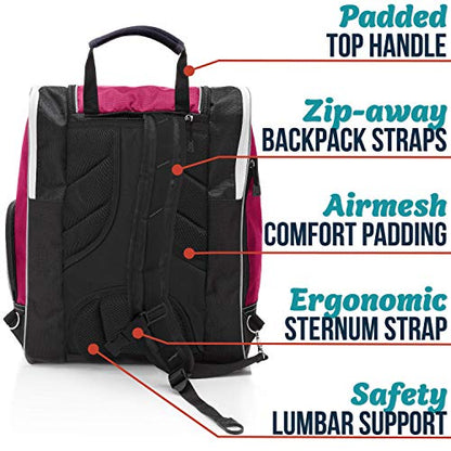 Athletico Ski Boot Bag – Skiing and Snowboarding Travel Luggage – Stores Gear Including Jacket, Helmet, Goggles, Gloves & Accessories – Venting and Grommets for Snow Drainage - color: Pink