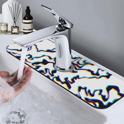 Faucet Draining Mat For Kitchen Sink, Black Line Phantom Diatom Mud Absorbent Drain Pad For Bathroom Kitchen Sink Splash Guard Drying Mat - color: Black Line Phantom