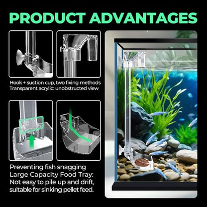 Aquarium Shrimp Feeding Tube and Dish with Brush, Clear Crystal Glass Fish Tank Shrimp Feeder Tube Tray, Adjustable Feeder Tube Fish Shrimp Tank Accessories Clear Acrylic (F-35-14‘’)