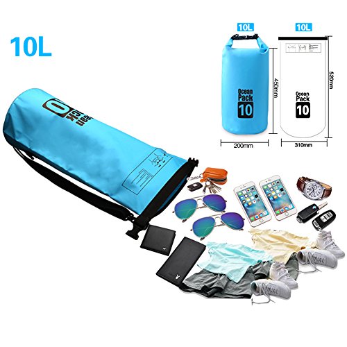 Dry Sack/Waterproof Bag for Boating, Kayaking, Hiking, Snowboarding, Camping, Rafting, Fishing and Backpacking (Blue, 10L) - color: Blue, size: 10L