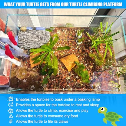 Turtle Basking Platform with Suction Cups,Baby Tortoise Climbing Ramp Rock,Turtle Tank Accessories,Reptiles Resting Terrace for Bearded Dragon Aquatic Frog Hermit Crab gecoks Lizard