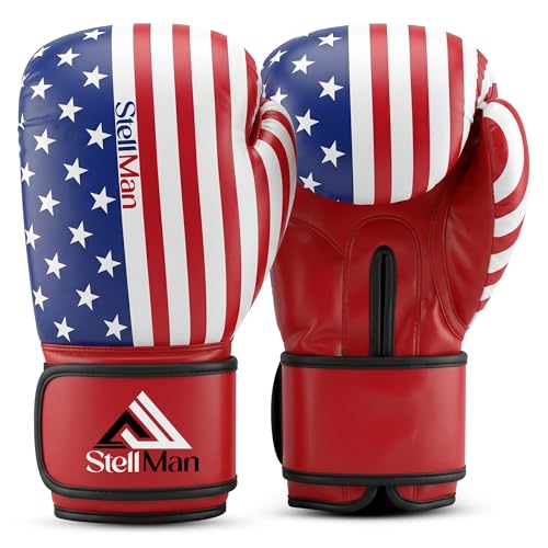 Boxing Gloves USA Flag Design for Men & Women 8oz-12oz – Muay Thai MMA Kickboxing Pro Training Sparring Gloves with Hook and Loop Wrist Support and Ventilation - size: 8 OZ