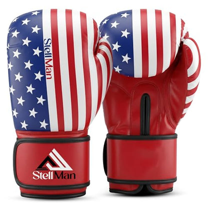 Boxing Gloves USA Flag Design for Men & Women 8oz-12oz – Muay Thai MMA Kickboxing Pro Training Sparring Gloves with Hook and Loop Wrist Support and Ventilation - size: 8 OZ