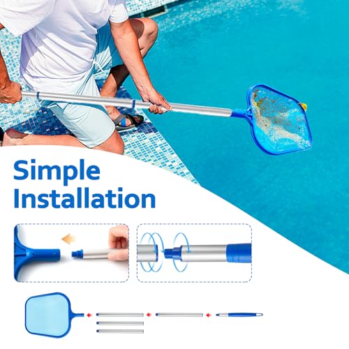 Swimming Pool Skimmer Net, Pool Net with 5 Pole Sections, 11" x 64" Pool Skimmer Net with Ultra Fine Mesh Net, Telescopic Aluminum Pole, Leaf Rake Net for Fast Cleaning Ponds (5 Pole Sections)