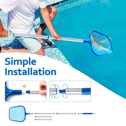 Swimming Pool Skimmer Net, Pool Net with 5 Pole Sections, 11" x 64" Pool Skimmer Net with Ultra Fine Mesh Net, Telescopic Aluminum Pole, Leaf Rake Net for Fast Cleaning Ponds (5 Pole Sections)
