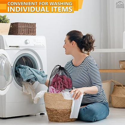 12 Pcs Mesh Laundry Bags Drawstring, 12.6x15.5 In, Polyester (Black)