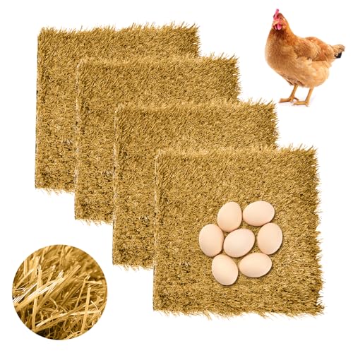 4 Pcs Chicken Nesting Pads Artificial Grass Rug Carpet Synthetic Turf Mat 12"x12" Washable Chicken Coop Bedding Laying Garden Lawn Indoor/Outdoor Bedding for Chicken Hen Small Pets(Brown)
