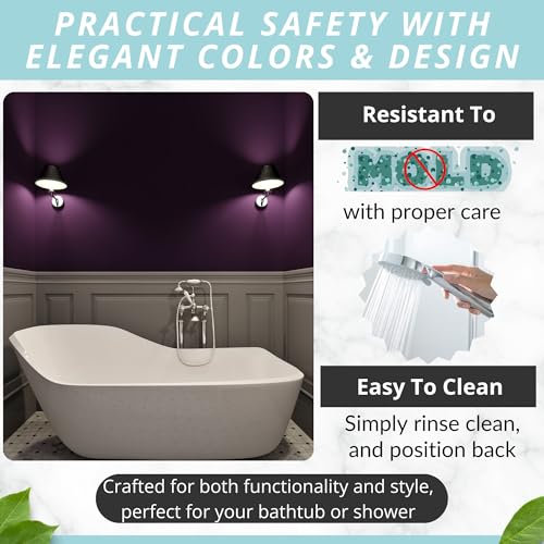 Bath Mat – 40 x 16 Inch Long Non-Slip Bathtub & Shower Mat with Suction Cups – Large PVC Bathroom Mat with Drain Holes for Tub & Shower (Bath - 40x16 Purple) - color: Purple