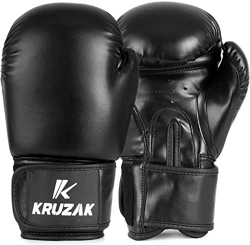 Kruzak Boxing Gloves for Kids 5-10 Years Training, Sparring, Kickboxing, Muay Thai, Martial Arts & MMA Fighting - Boys & Girls Punch Bag Mitts Training - color: Black, size: 4 oz