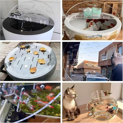 Cat-Proof Acrylic Lid for Round Aquarium - Customizable Fish Tank Cover, Anti-Jump Terrarium Hood with Hinges, Folding Flip-Top Design for Easy Access