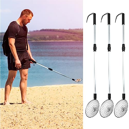 3 Pack Sand Sifter Tools - Beach Scoop for Beachcombing Shell & Rock，Shark Tooth Sifter Collect Seashell Hunting Rocks Sifting, 32.6” Long Adjustable Telescoping Shovel with 4.1” Sieve Basket