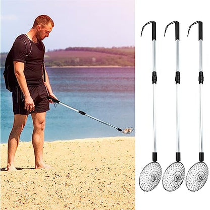 3 Pack Sand Sifter Tools - Beach Scoop for Beachcombing Shell & Rock，Shark Tooth Sifter Collect Seashell Hunting Rocks Sifting, 32.6” Long Adjustable Telescoping Shovel with 4.1” Sieve Basket