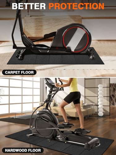 Treadmill Mat, 5'x2.5'/5.6'x2'/6.5'x3'/8'x3',6mm Thickness Exercise Equipment Mat for Carpet Hardwood Floors, Compatible with Walking Pad,Spin Bike,Elliptical Trainer,Rowing Machine - size: 78"L x 40"W x 0.2"Th