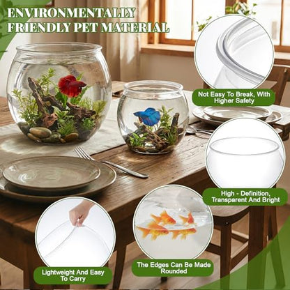 2 Pack Clear Plastic Fish Bowls, 1.5 Gallon & 0.8 Gallon Shatterproof Round Tank for Tabletop Mini Ecosystem, Terrarium, Flower Vase, Centerpiece Decor, Temporary Habitat, Gift for Fish Lovers - size: 1.5 Gallon + 0.8 Gallon