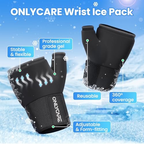 ONLYCARE Wrist Ice Pack Wrap, Soft Gel Ice Pack for Hot & Cold Hand Therapy, Thumb Freeze Sleeve for Hand Injuries, Achilles Tendonitis, Tenosynovitis, Surgery