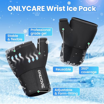 ONLYCARE Wrist Ice Pack Wrap, Soft Gel Ice Pack for Hot & Cold Hand Therapy, Thumb Freeze Sleeve for Hand Injuries, Achilles Tendonitis, Tenosynovitis, Surgery