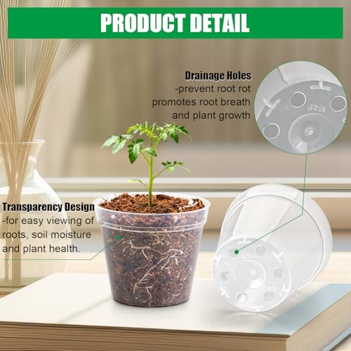 200 Pack 2.5 Inch Clear Nursery Pots with Drainage Hole, Transparent Seed Starter Pots, Sturdy Plastic Plant Pot for Planting Seedlings Vegetables Herbs, Gardening Gifts