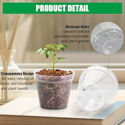 200 Pack 2.5 Inch Clear Nursery Pots with Drainage Hole, Transparent Seed Starter Pots, Sturdy Plastic Plant Pot for Planting Seedlings Vegetables Herbs, Gardening Gifts