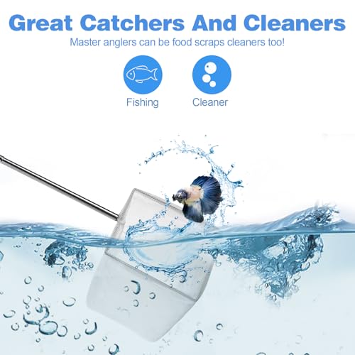 2 Pcs Small Fish Tank Shrimp Net, Stainless Steel Extendable Handle Aquarium Net, Fine Nylon Mesh, Square Debris Skimming Nets for Pond and Aquarium