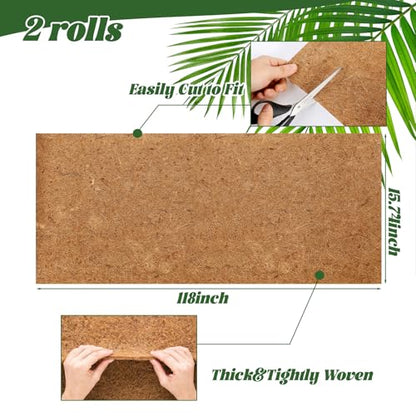 Ysglory 2 Rolls Coconut Liners for Planters 16x118 Natural Coco Fiber Coir Liner Roll Coconut Fiber Pad for Hanging Baskets Planters DIY Moss Pole Pet Reptile Carpet or Mat