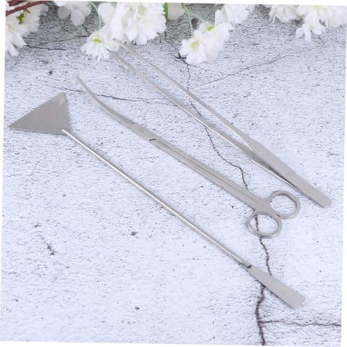 Mikikit 3pcs Aquarium Cleaning Tools Set Stainless Steel Scissors Tweezers Shovel for Fish Tank Maintenance Nonslip Handles for Easy Access Includes Storage Bag Silver