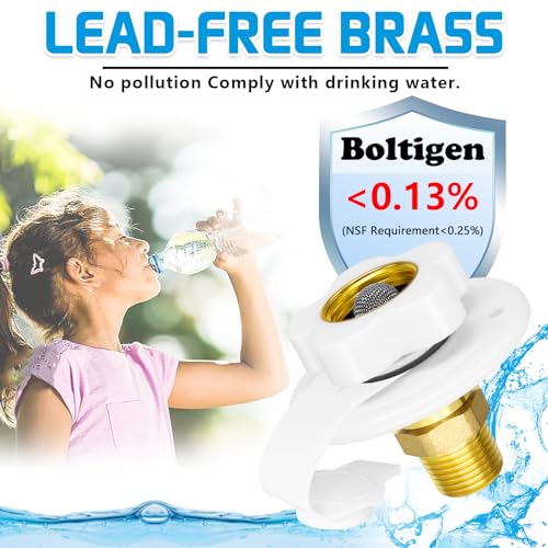 RV City Water Inlet with Check Valve, RV Fresh Water Inlet Replacement, Lead-free Brass 3/4 NH Female to 1/2 NPT Male, RV Water Inlet Connection for RV Camper Motorhome Trailer Marine, White - color: White