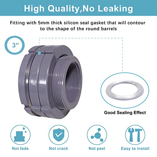 3 Inch PVC Bulkhead Water Tank Connector Adapter Fitting with Plugs Thru-Bulk Pipe Fitting for Rain Barrels, Aquariums, Ponds(Set of 1) - size: 3"-1pcs