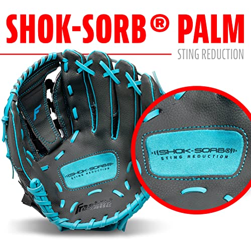 Franklin Sports Youth Teeball Gloves - Shok Sorb Kids Baseball + Teeball Mitt - Boys + Girls Fielder Gloves - 10.5" Inch - color: Graphite/Blue