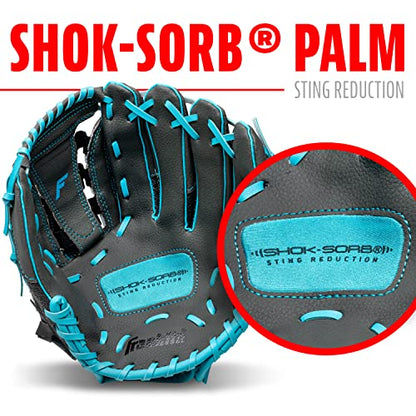 Franklin Sports Youth Teeball Gloves - Shok Sorb Kids Baseball + Teeball Mitt - Boys + Girls Fielder Gloves - 10.5" Inch - color: Graphite/Blue