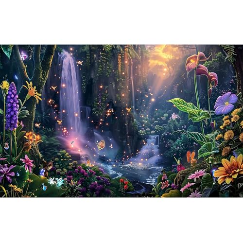 Fantasy Garden Aquarium Background Waterfall Tropical Forest Fish Tank Background Lush Moss Rainforest Flowers Reptile Tank Backgrounds Fantasy Sunray Butterfly Reptile Enclosure Backgrounds 30x18in - color: Purple_Orange, size: 30(W)x18(H)inches/ 75(W)*4