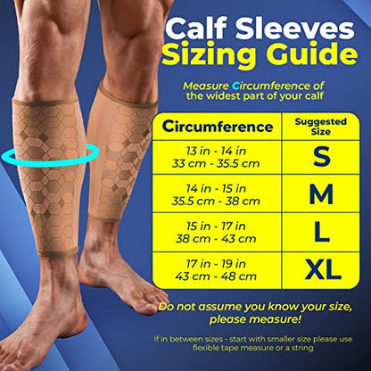 Sparthos Calf Compression Sleeves, Shin Splint Relief Men, Women - Beige-XL | Leg Compression Sleeves (1 Pair), Varicose Veins, Pain & Cramp Recovery, Air Travel, Nurses, Maternity, Running, Soccer - color: Desert Beige