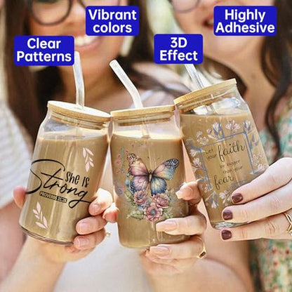 4 PCS Bible Quotes UV DTF Cup Wrap Stickers for 16oz Libbey Cups | Vibrant Colors; Strong Adhesion; Hand Washable & Scratch Resistant; Easy to Use Cold Transfer stickers; Fits Smooth Surfaces