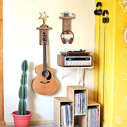Keebofly Guitar Wall Mount Hanger with Shelf & Pick Holder, 2 Pack - color: 2 Pack_Rustic Brown