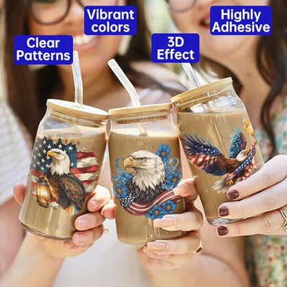 4 PCS 4th of July Eagle UV DTF Cup Wrap High Viscosity Stickers for Glass Mugs Notebooks Laptops - style: 4th of July Eagle