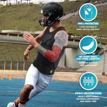 TUOY Adult Rib Chest Protector, New Version - Padded 5 Pads Baseball Football Lacrosse Rib Heart Sternum Guard - color: Black, size: Large