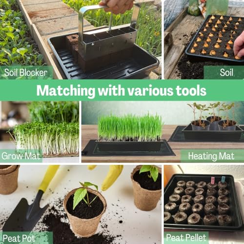 1010 Growing Trays, 5-Pack Heavy Duty Seed Trays 10" x 10" Without Drain Holes for Seedlings, Microgreens, Wheatgrass, Fodder & Hydroponics, Black - size: 5-Pack