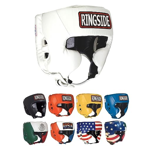 Ringside Competition Boxing Muay Thai MMA Sparring Head Protection Headgear with Cheeks - color: White, size: Large