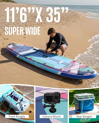 11'6"x35" Inflatable Paddle Board for Adults, Extra Wide Stable SUP | Stand Up Paddleboard, Non-slip EVA Deck, Complete Accessories, Unique Center Fin, for All Skill Levels Paddling On Any Water - color: Blue Camouflage