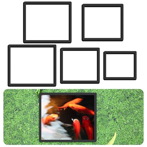 5Pcs Fish Feeding Ring, 5 Sizes Aquarium Feeding Ring for Fish Tank, Square EVA Floating Plant Corral/Aquarium Fishes Feeder Rings Filter Out Floating Plants Accessories (Black)