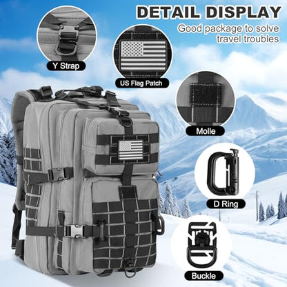 Hannibal Tactical MOLLE Assault Backpack, Tactical Backpack Military Army Camping Rucksack - color: Grey and Black