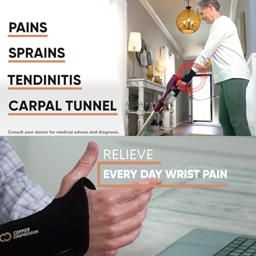 Copper Compression Advanced Wrist Brace - Copper Infused Adjustable Orthopedic Support Splint for Pain, Carpal Tunnel, Arthritis, Tennis Elbow, Tendinitis, RSI, Ganglion Cyst for Men Women Right L/XL - size: Right Hand Large/X-Large (Pack of 1)